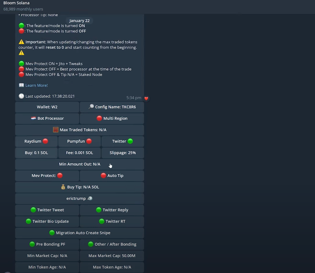 BloomBot telegram dashboard
